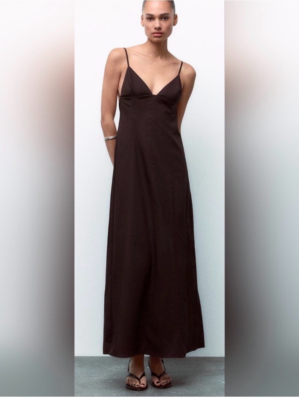 Zara Elegant Espresso Cotton Slip Maxi Dress